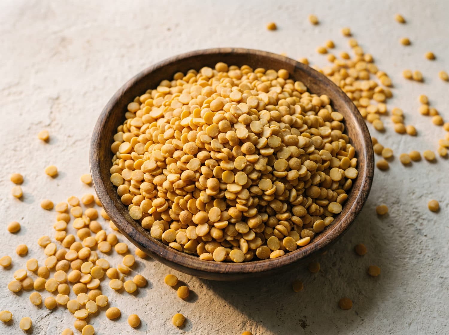 Split toor dal in a wooden bowl